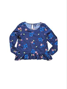 GAP Navy Long-Sleeve Floral Peplum Top